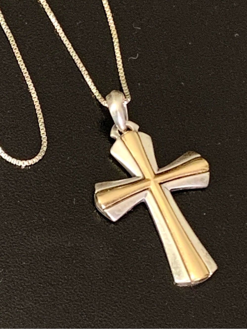 James Avery Retired 14k Solid Yellow Gold & 925 Silver Flared Cross Pendant Neck